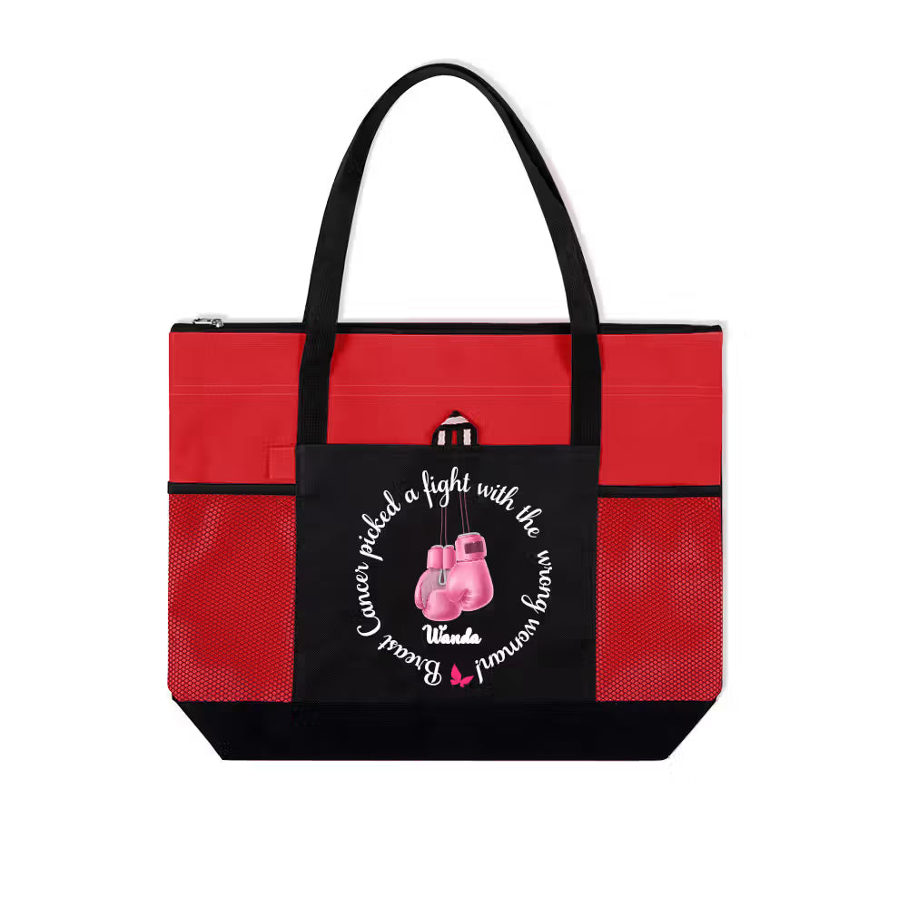 Personalized Custom Name Breast Cancer Fighter Tote Bag