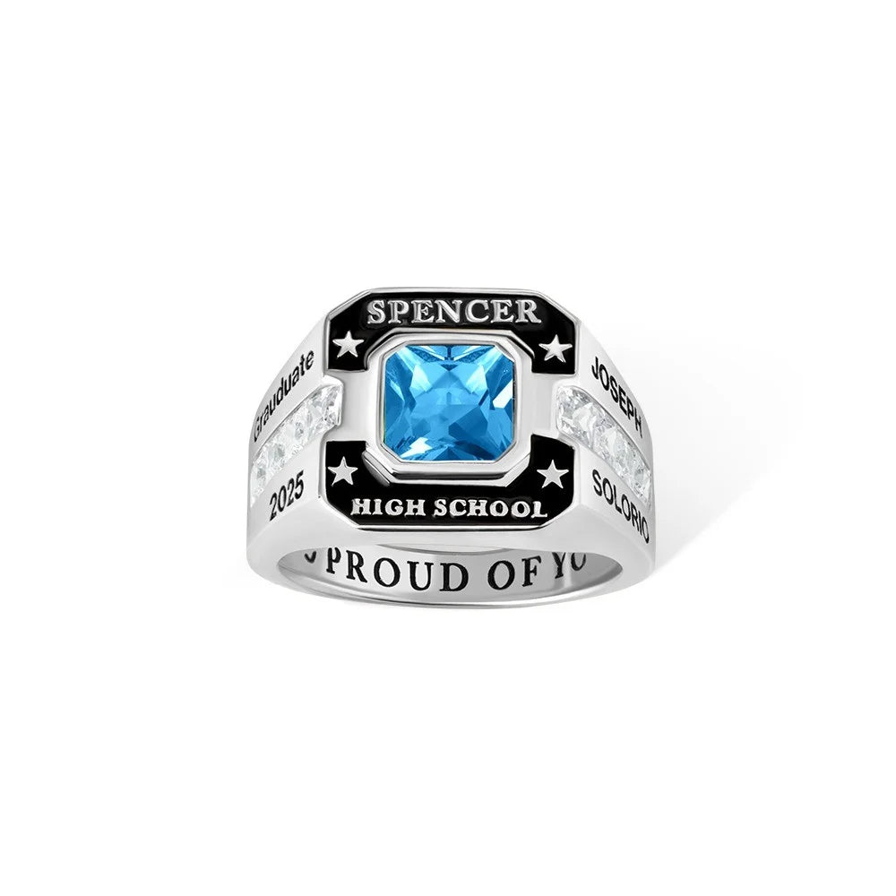 Personalized Square Birthstone Class Memorial Ring