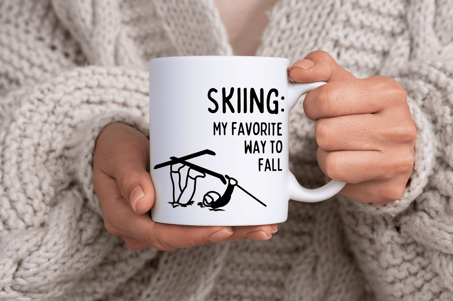 Skiing my favorite way to fall, Beginner Ski Themed Quote 11oz Ceramic Mug