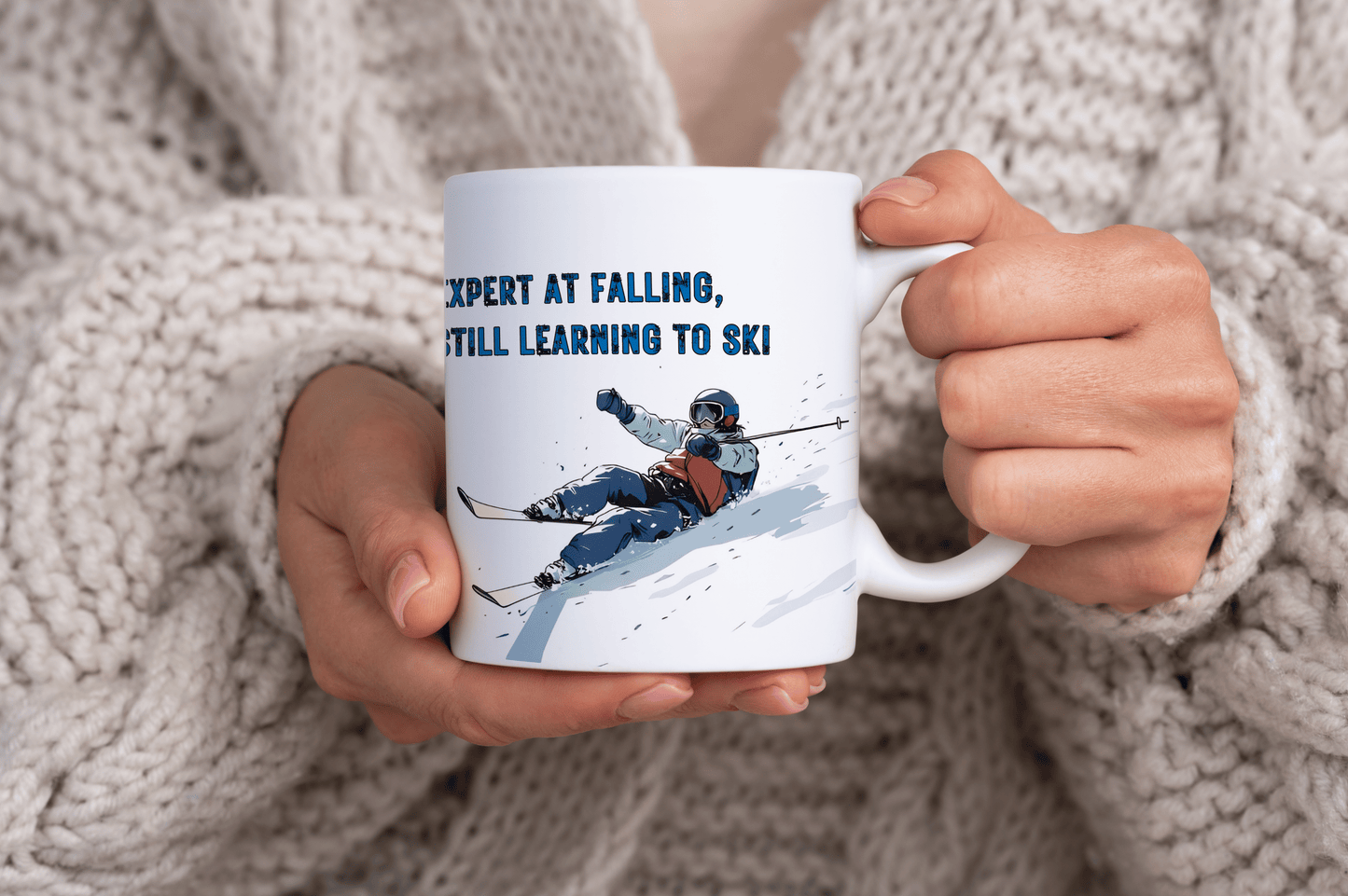 Expert at Falling Still Learning to Ski, Beginner Skier Themed 11oz Ceramic Mug