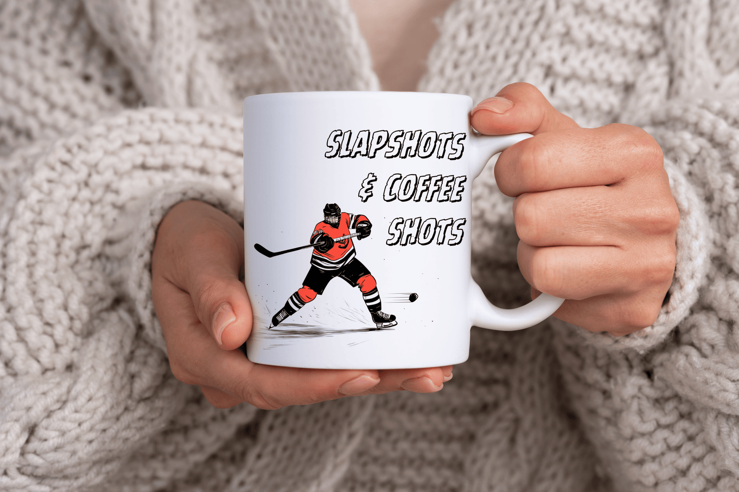 "Slapshots and Coffee Shots" Ice Hockey Themed 11oz Ceramic Mug