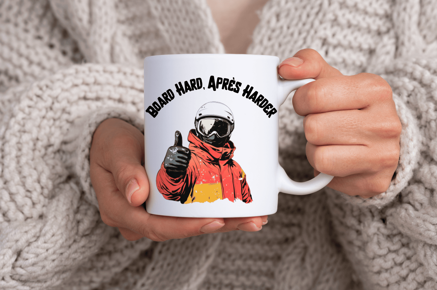 Snowboarding and Apres 11oz Ceramic Mug "Board Hard Apres Harder" Snowboard Themed Mug