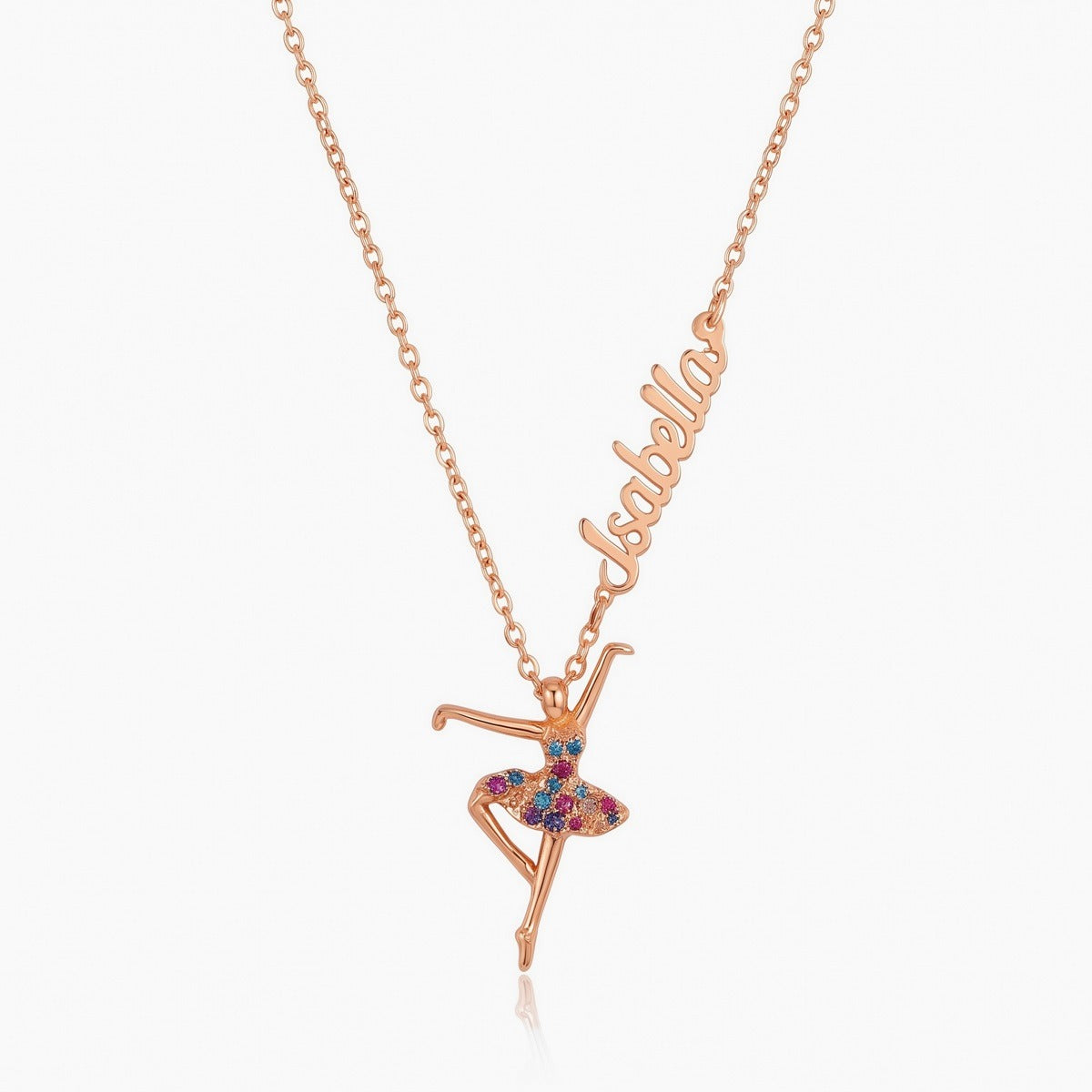 personalized ballerina necklace with sideways name and birthstone