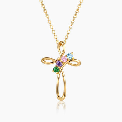 custom family birthstone cross necklace