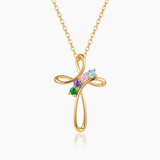 custom family birthstone cross necklace