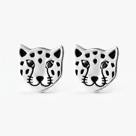 leopard face stud earrings