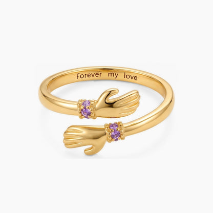 personalized birthstone hug ring with inner engraving