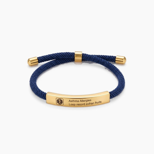 custom medical alert adjustable soft rope bracelet