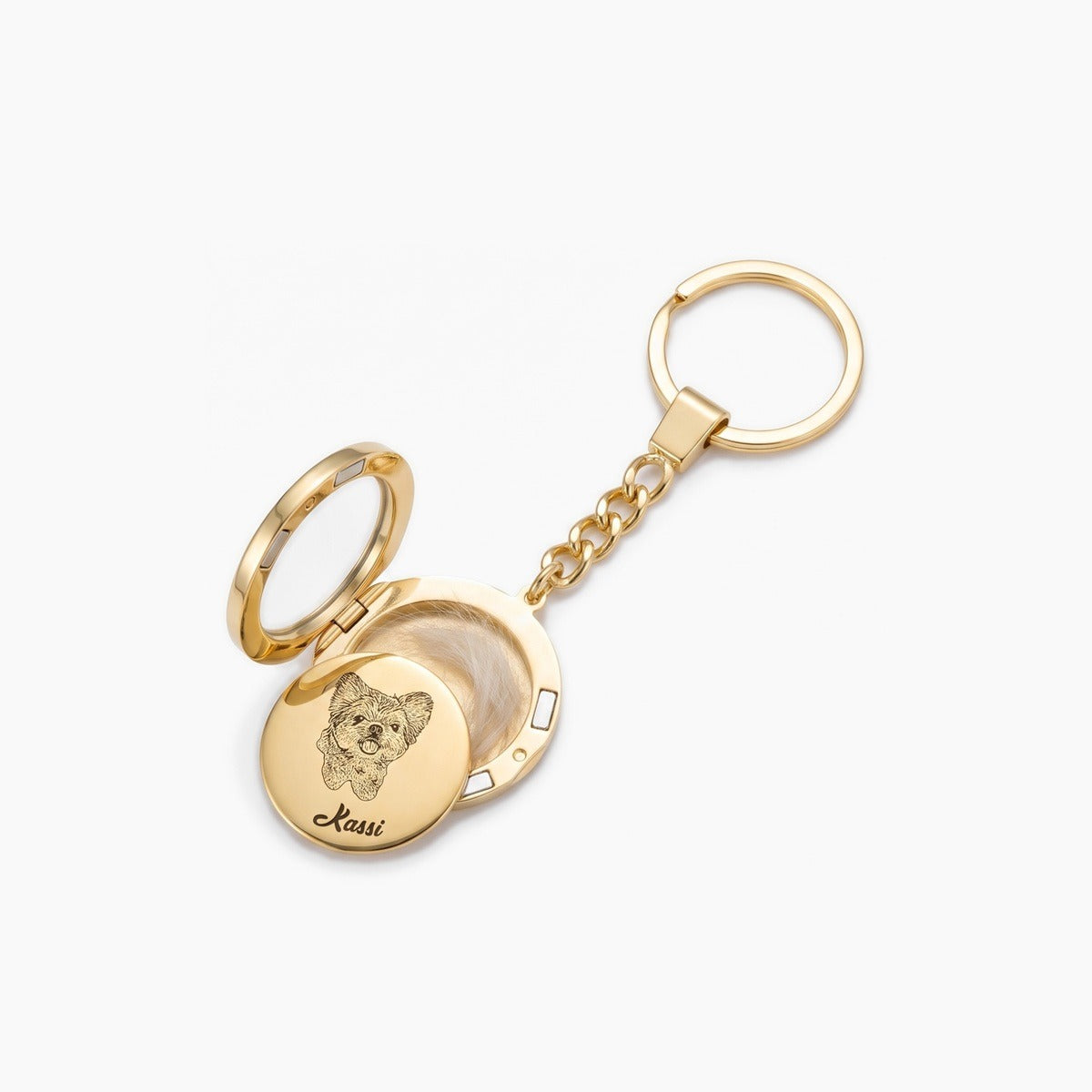 pet portrait locket keyring with custom name