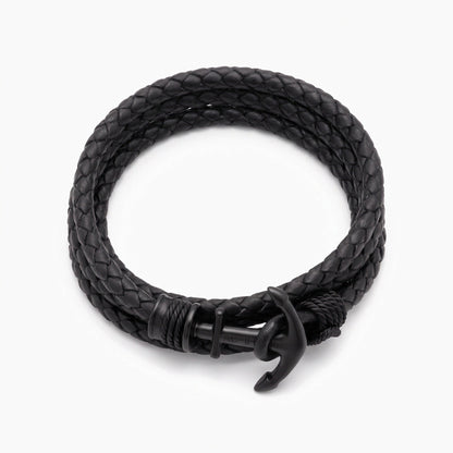 custom name braided leather anchor leather bracelet for men