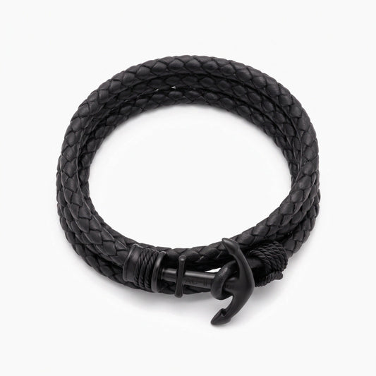 custom name braided leather anchor leather bracelet for men