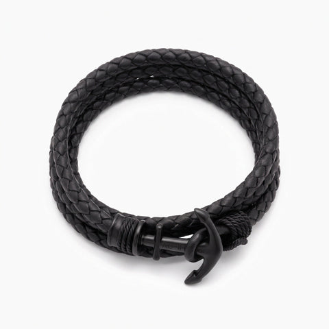 Personalized Men's Anchor Leather Braided Bracelet