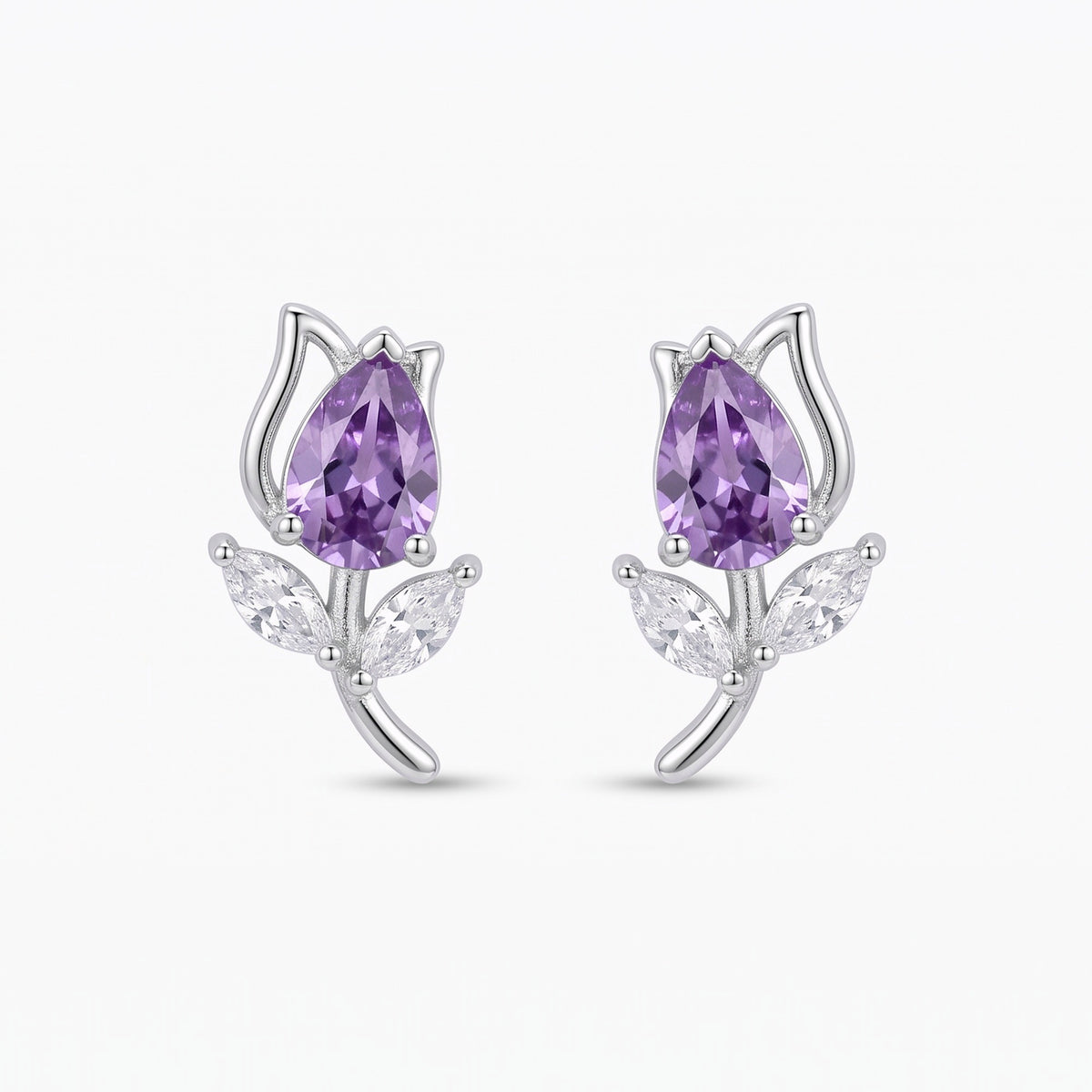 tulip flower stud earrings with birthstones