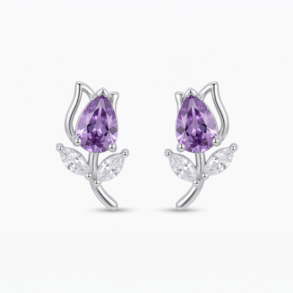 tulip flower stud earrings with birthstones