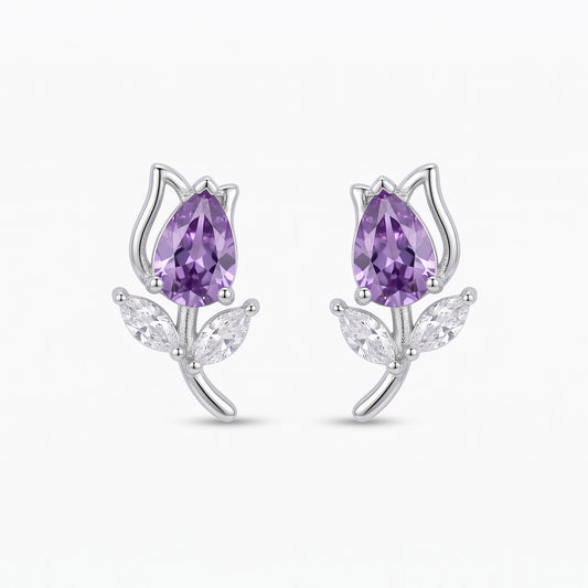 tulip flower stud earrings with birthstones