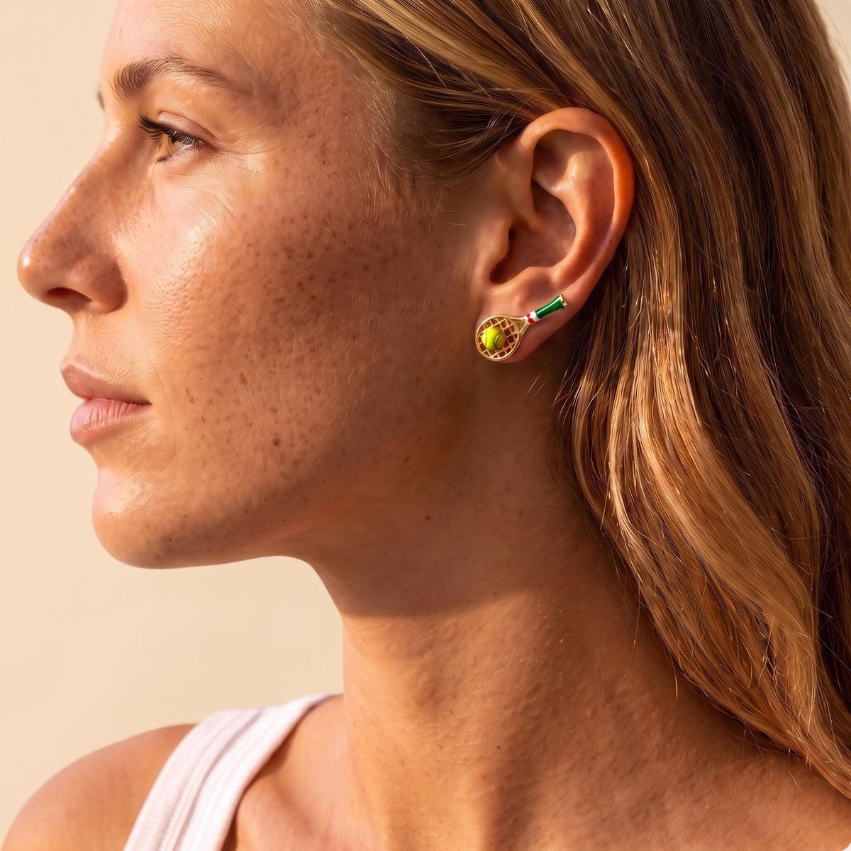Golden Tennis Racket & Ball Stud Earring