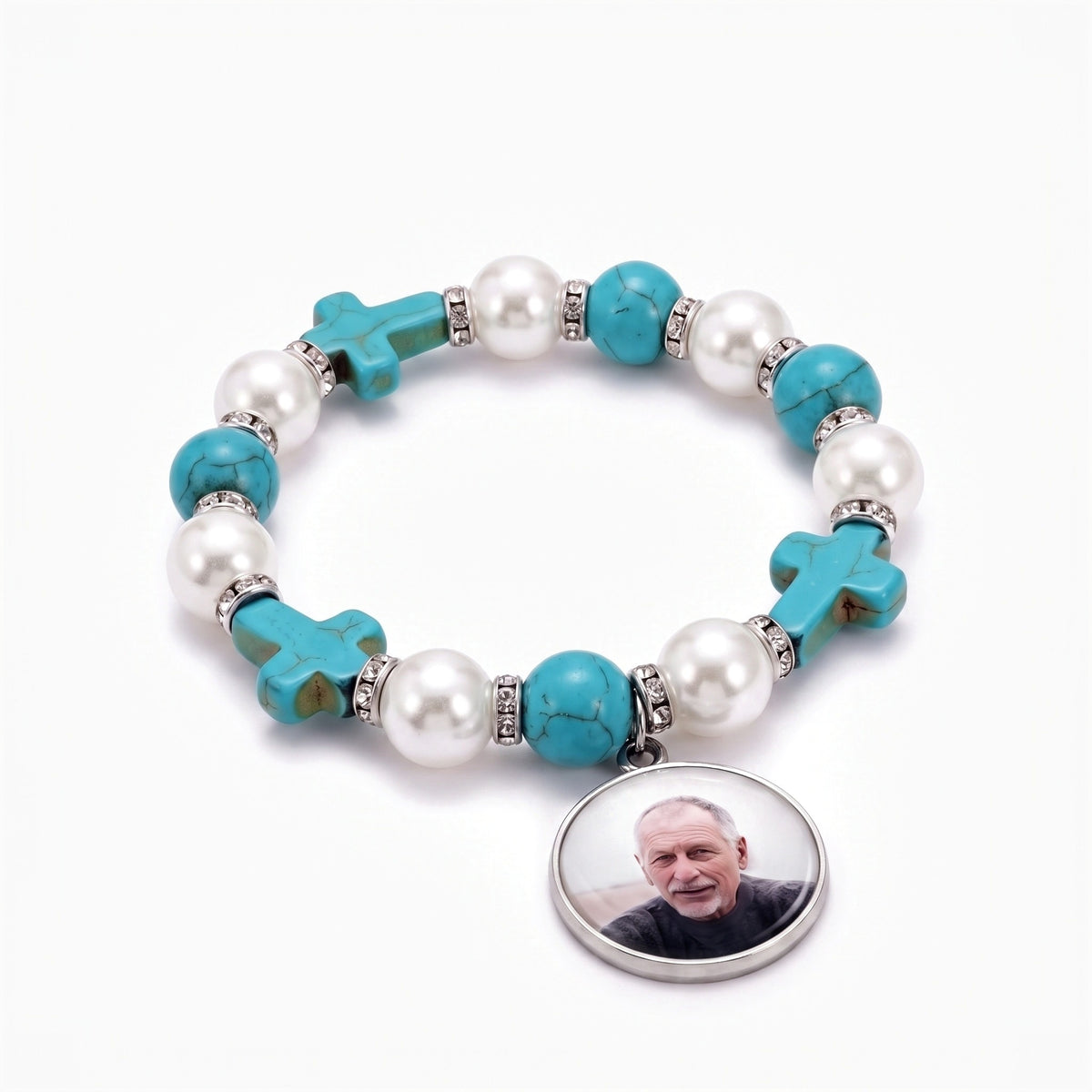 custom photo cross beaded bracelet with angel wings