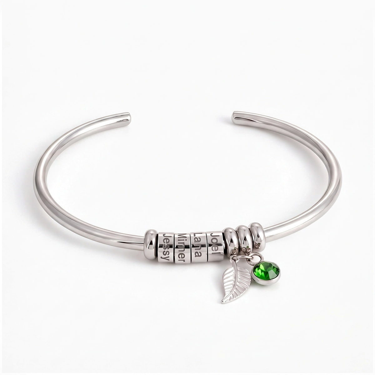custom name beads birthstone open bangle