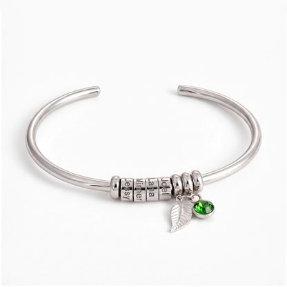 custom name beads birthstone open bangle