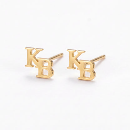 tiny two letters stud earrings 925 sterling silver or stainless steel