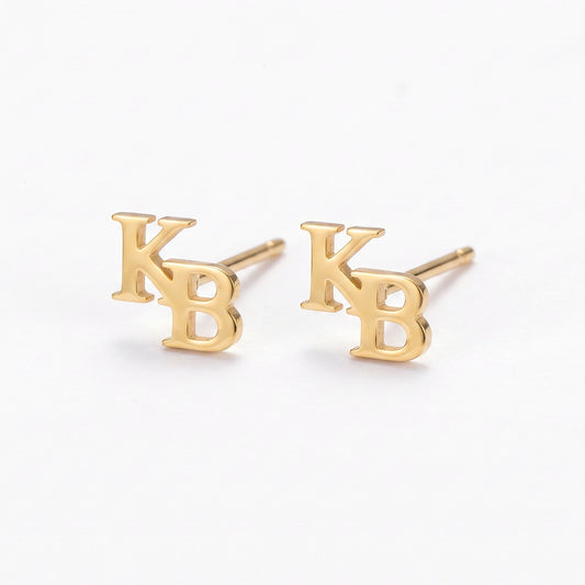 tiny two letters stud earrings 925 sterling silver or stainless steel