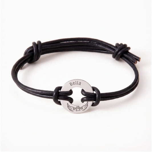 pet name paw print with angel wings rope bracelet