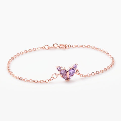 Personalized Butterfly Birthstone Bracelet with Two Birthstones, Dainty Chain Bracelet