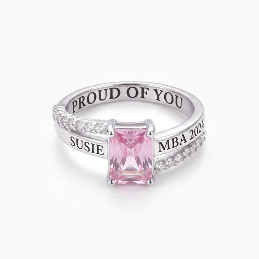personalized square birthstone graduation ring