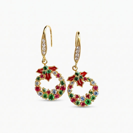 christmas wreath dangle earrings