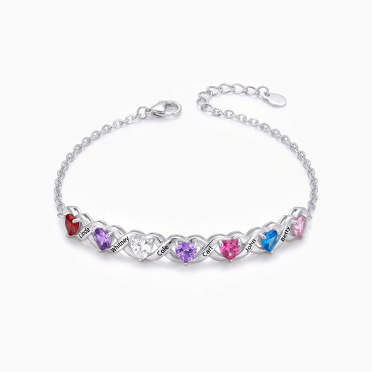 custom birthstone bracelet with 2 7 hearts engraved