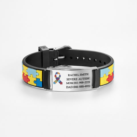 Personalized Autism Medical Alert Bracelet, Engraved ID Bracelet for Kids and Adults