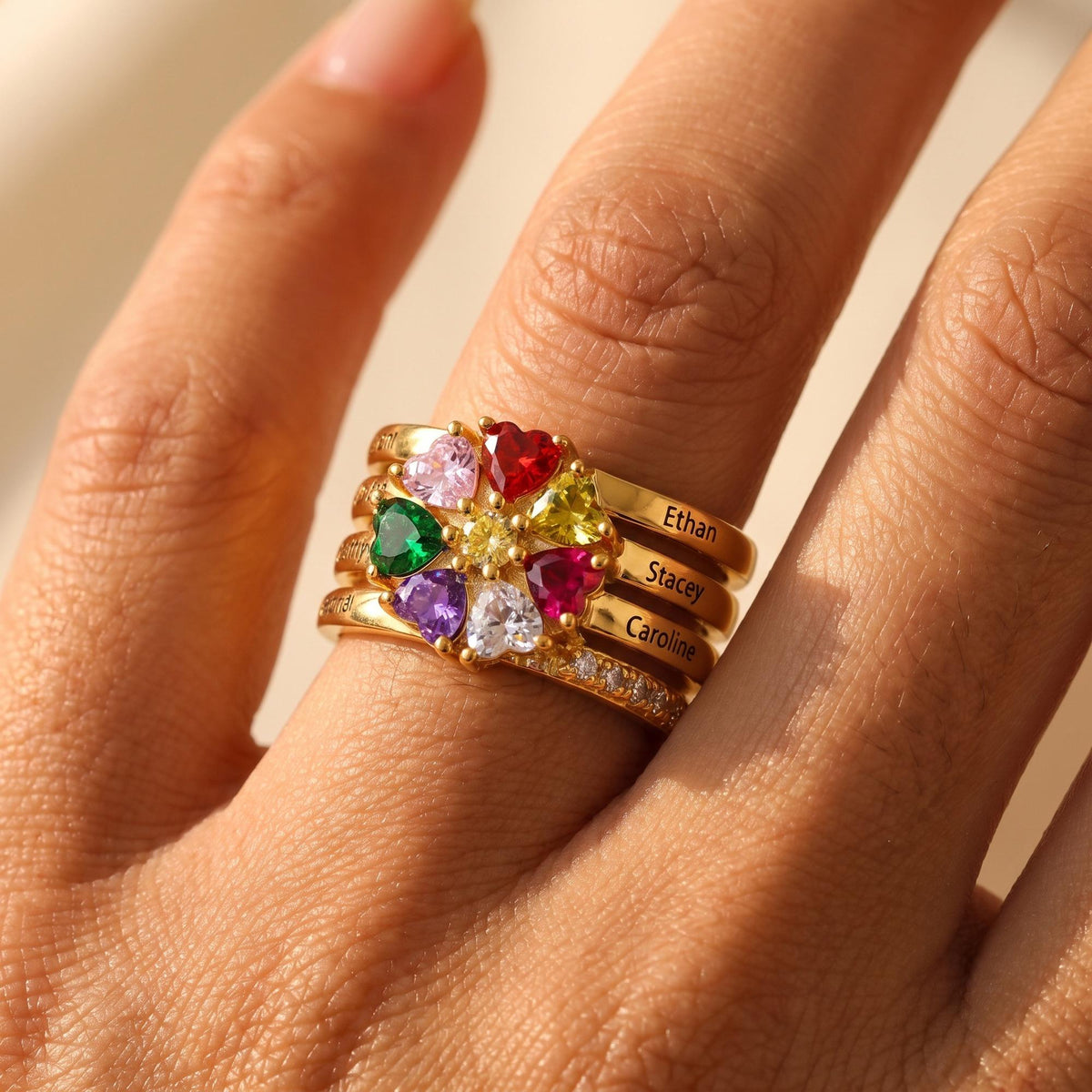 Personalized Family Birthstone Ring with Names photo 1