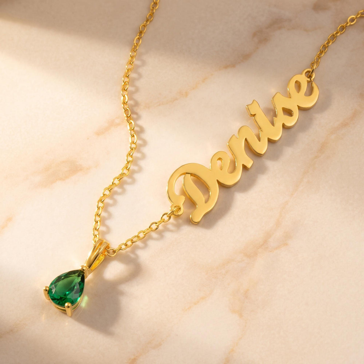 Personalized Sideways Name Necklace with Teardrop Birthstone photo 1