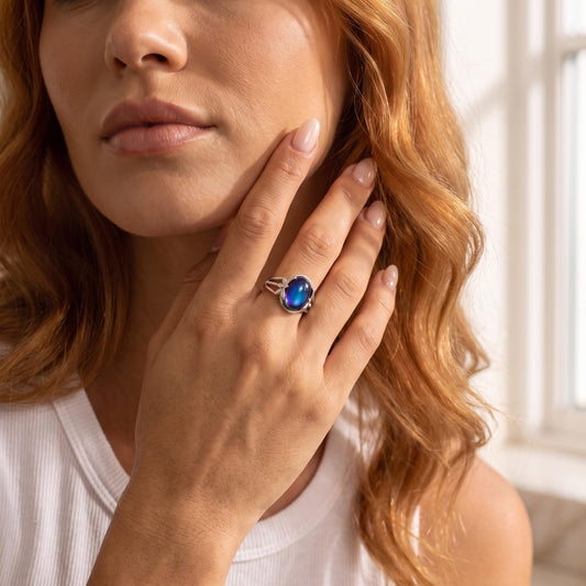 Engraved Mood Ring in Sterling Silver