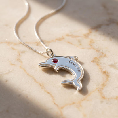 Personalized Dolphin Necklace with Name & Birthstone photo 1