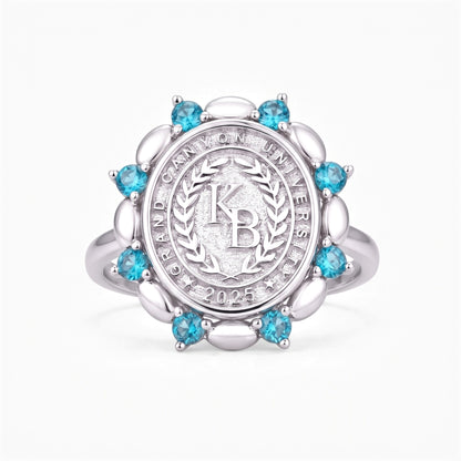 personalized initials graduation signet ring birthstone