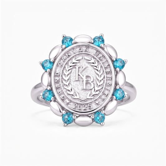 personalized initials graduation signet ring birthstone