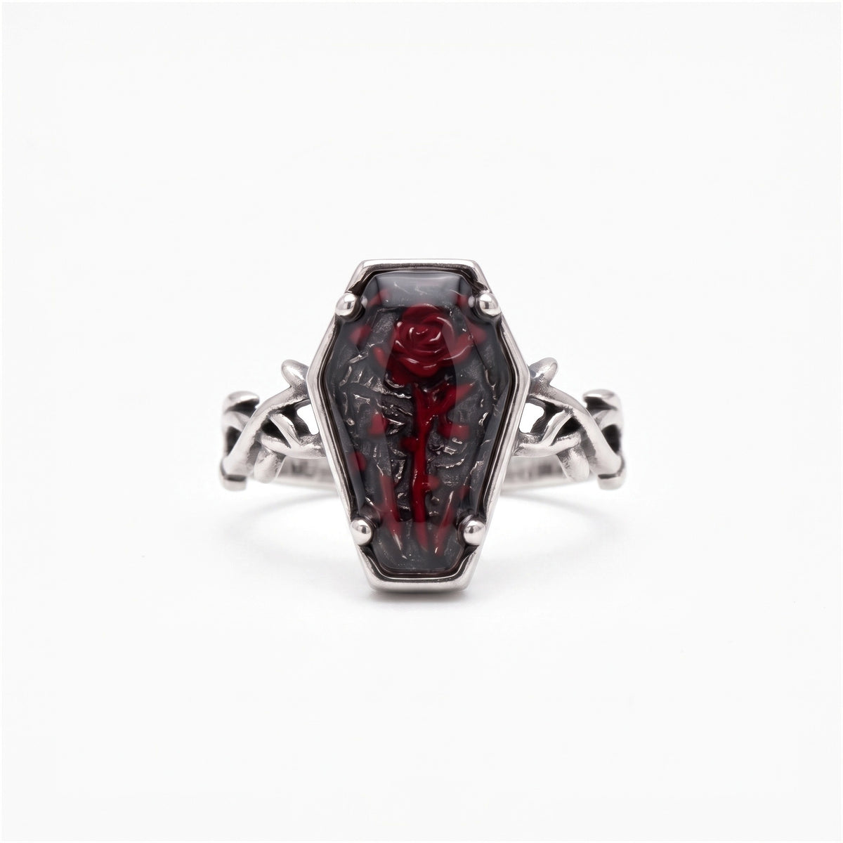 personalized gothic coffin vintage rose ring