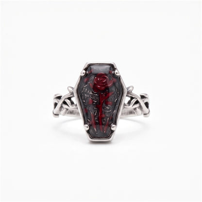 personalized gothic coffin vintage rose ring