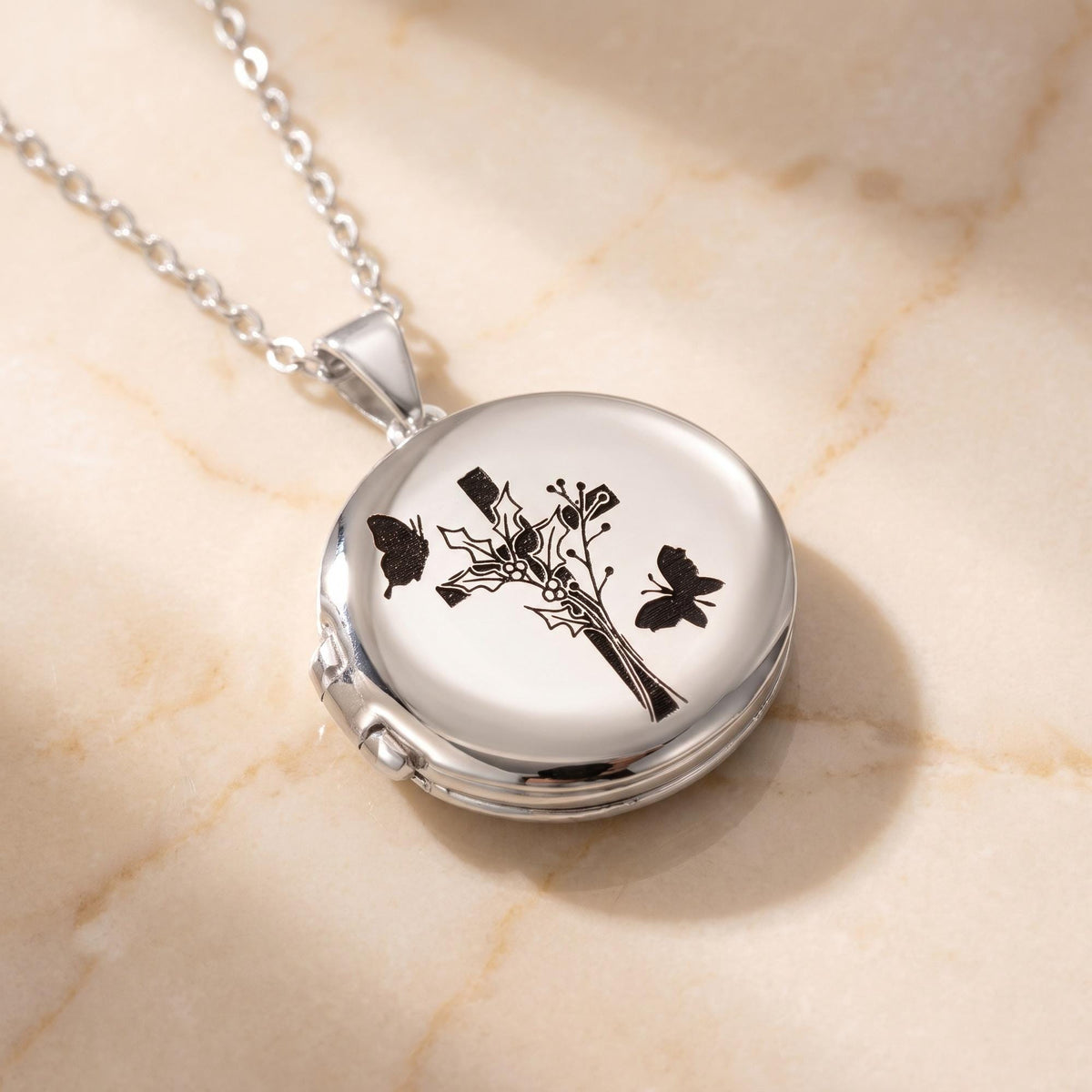 Personalized Birth Flower Cross Locket Necklace with Photo photo 1