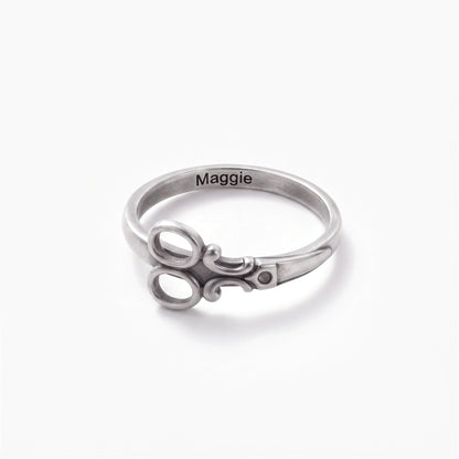 personalized scissor ring with name hairdresser delicate jewelry gift