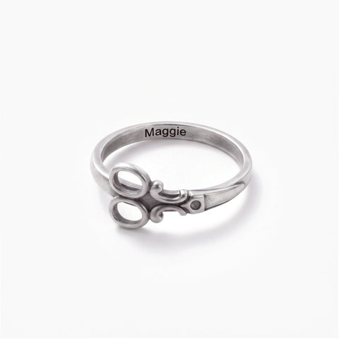 Personalized Hairdresser Scissor Ring with Name