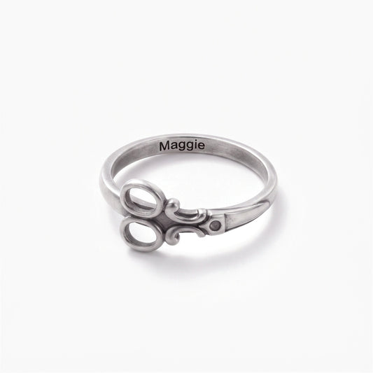 personalized scissor ring with name hairdresser delicate jewelry gift