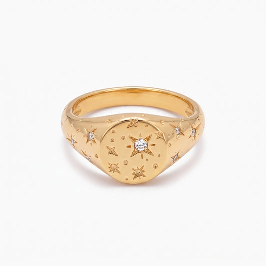 orion star engraved ring with personalized birthstone