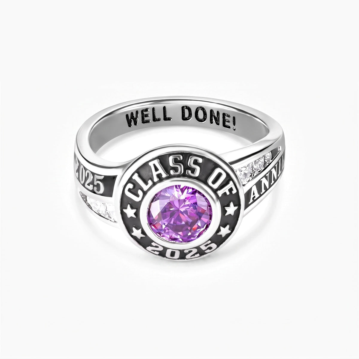 custom engraved class ring with birthstone circular womens graduation ring class of 2025 college birthstone ring with name date year