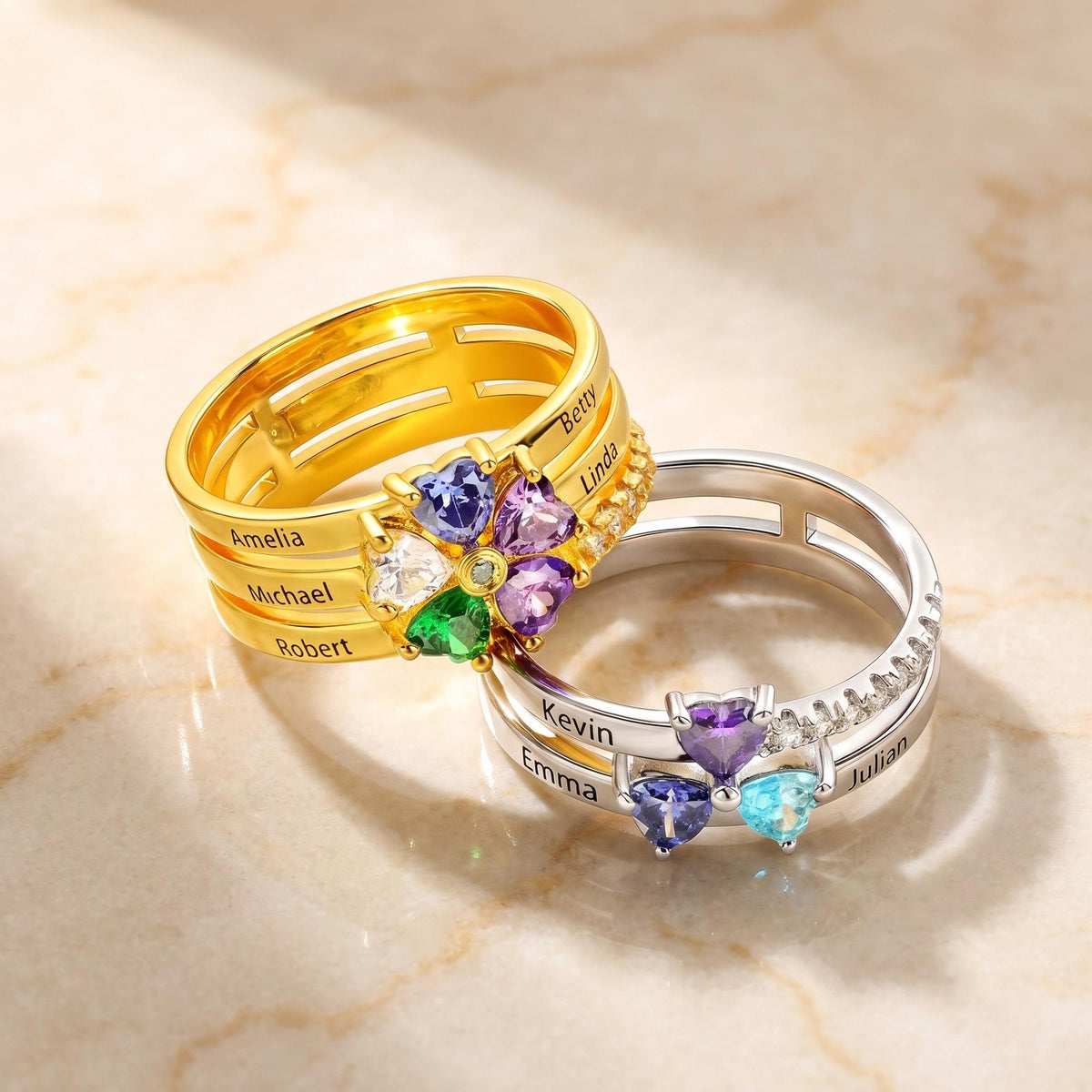 Personalized Family Birthstone Ring with Names photo 4