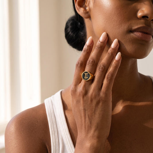 Custom Monogram Signet Ring with Inside Engraving