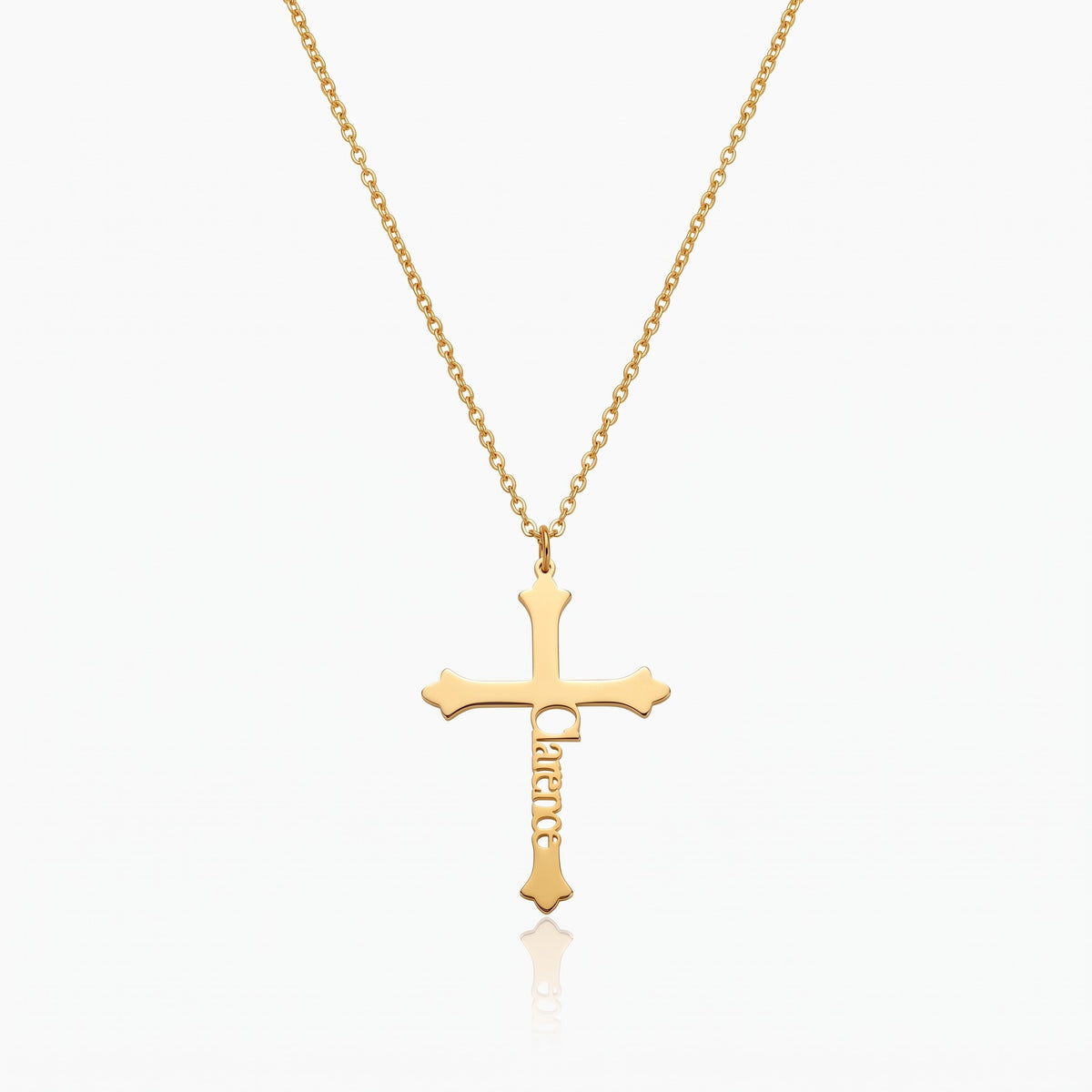 old english cross necklace side name