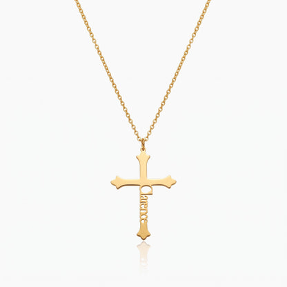 old english cross necklace side name