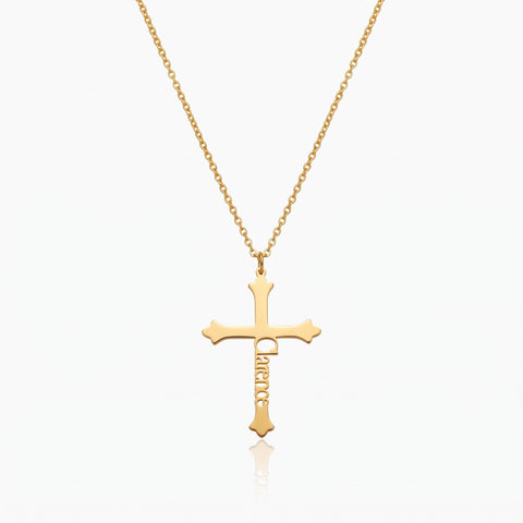 Old English Cross Necklace with Side Name